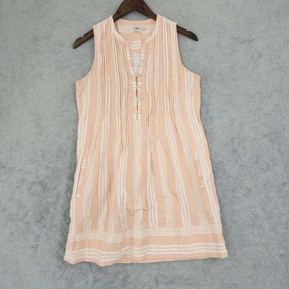 Faherty Gauze Sleeveless Striped Organic Cotton Mini Shift Dress XS